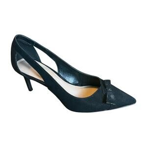 Kelly & Katie Black Faux Suede 3” Heel Pointed Toe Slingback Pumps Bow Accent